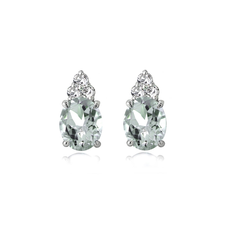 Sterling Silver Aquamarine and White Topaz Oval Crown Stud Earrings