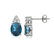 Sterling Silver London Blue and White Topaz Oval Crown Stud Earrings