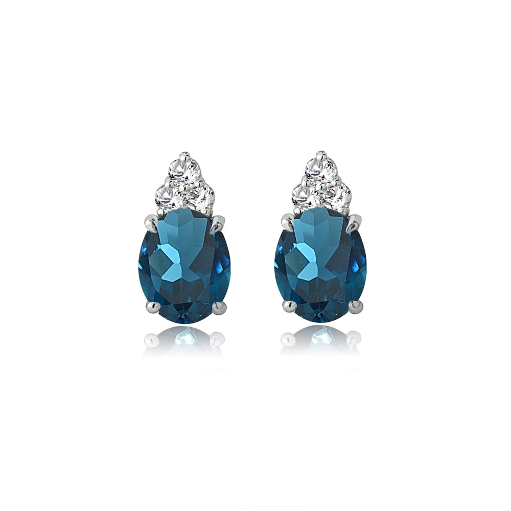 Sterling Silver London Blue and White Topaz Oval Crown Stud Earrings-3