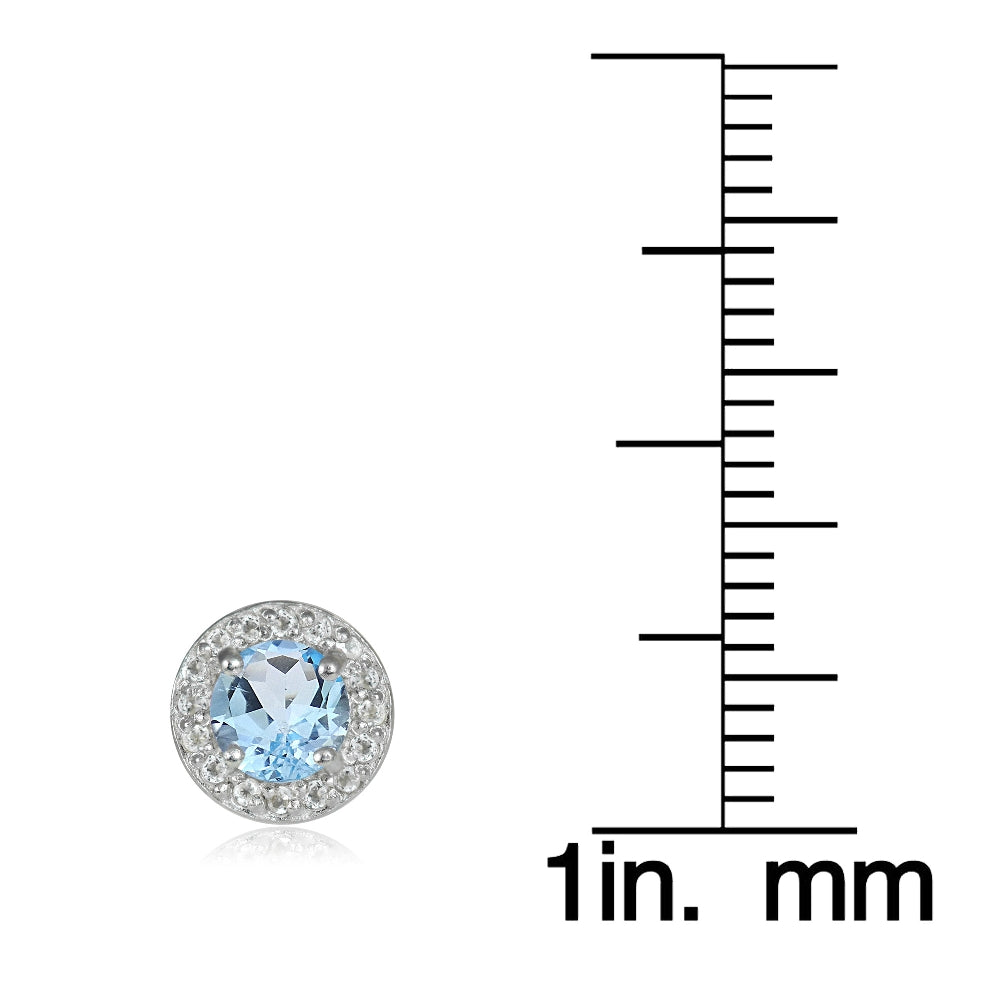 Sterling Silver 1.15ct Blue Topaz & White Topaz 5mm Halo Stud Earrings-3