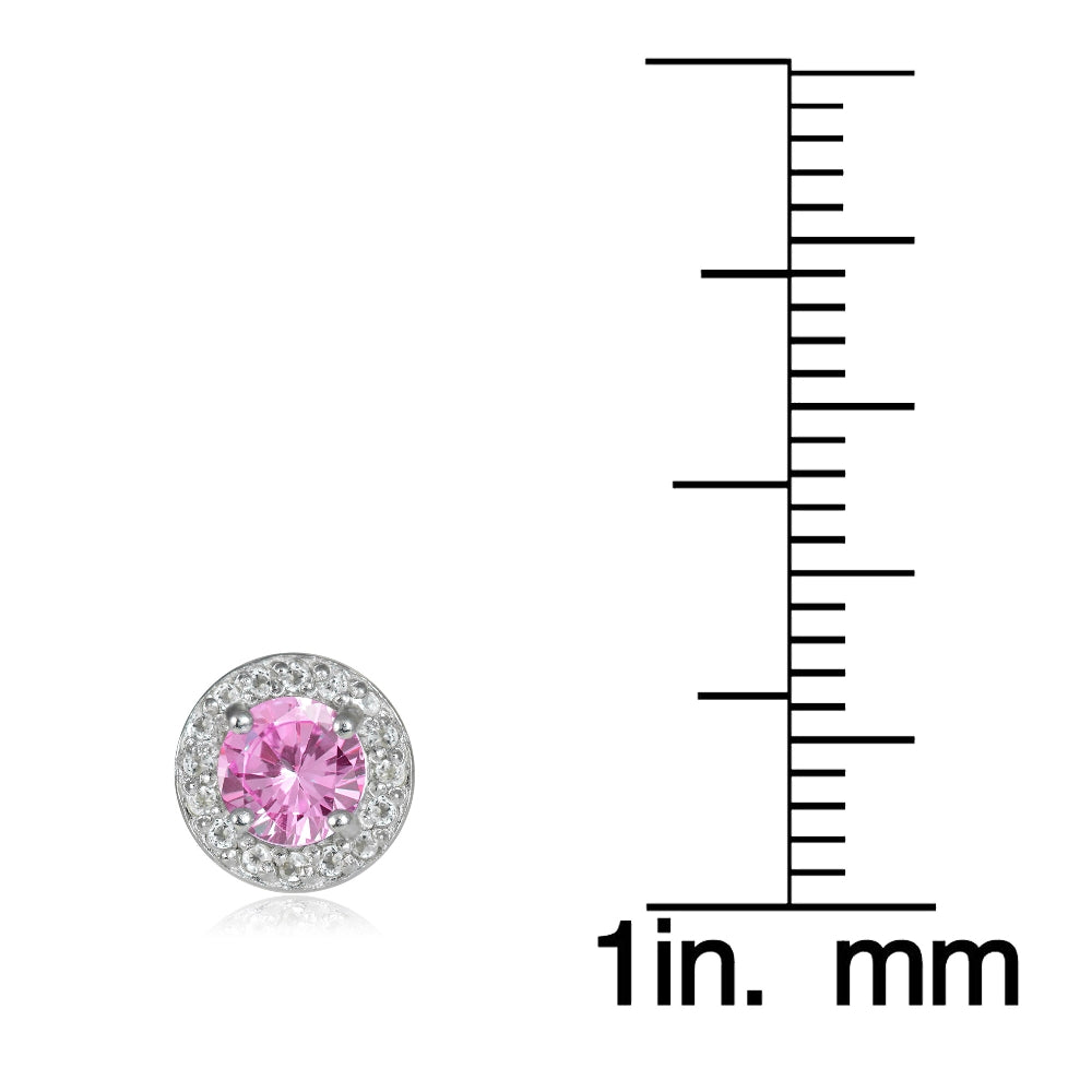 Sterling Silver 1.2ct Pink Topaz & White Topaz 5mm Halo Stud Earrings-3