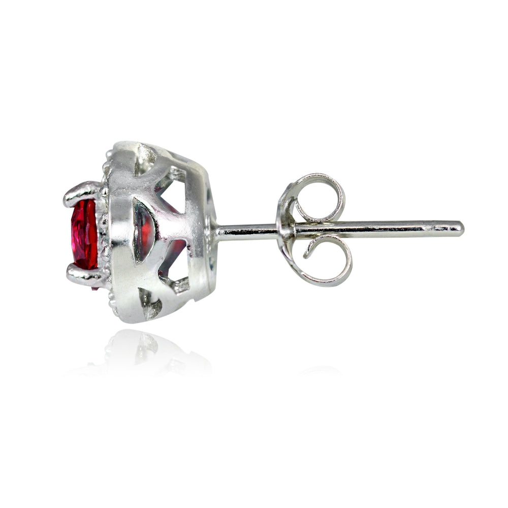 Sterling Silver 1.05ct Created Ruby & White Topaz 5mm Halo Stud Earrings-2