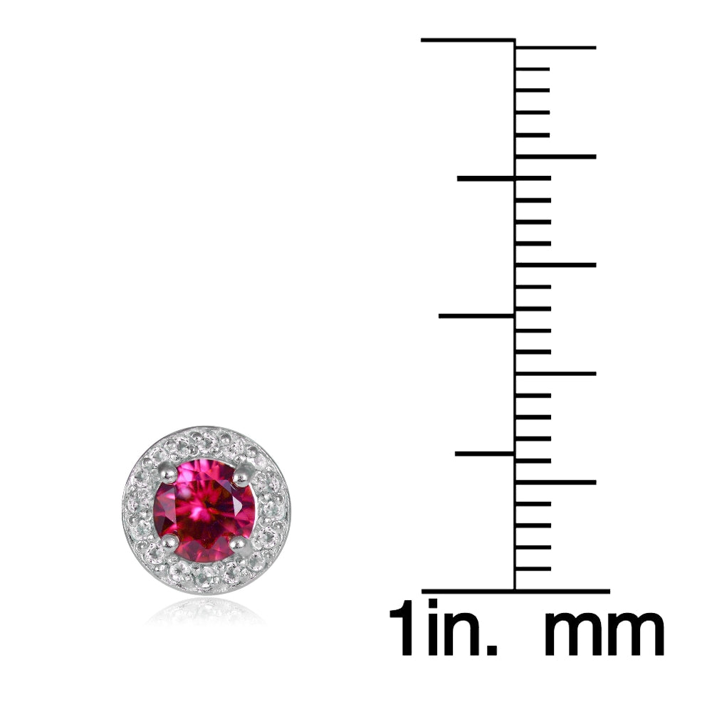 Sterling Silver 1.05ct Created Ruby & White Topaz 5mm Halo Stud Earrings-3