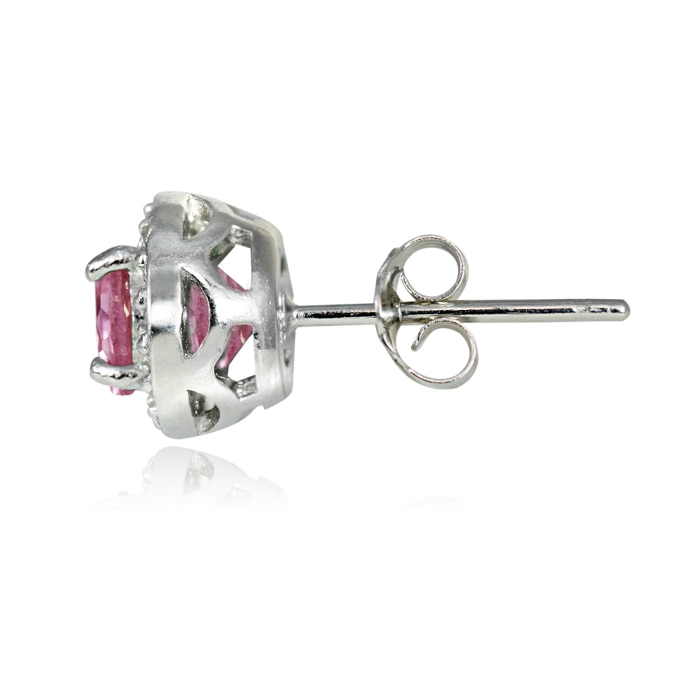 Sterling Silver 1.35ct Ruby & White Topaz 5mm Halo Stud Earrings-2