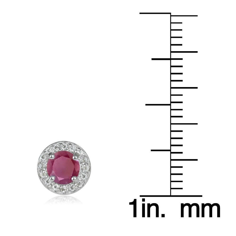 Sterling Silver 1.35ct Ruby & White Topaz 5mm Halo Stud Earrings-3