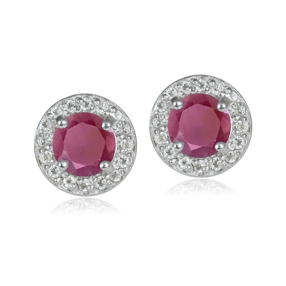 Sterling Silver 1.35ct Ruby & White Topaz 5mm Halo Stud Earrings-4
