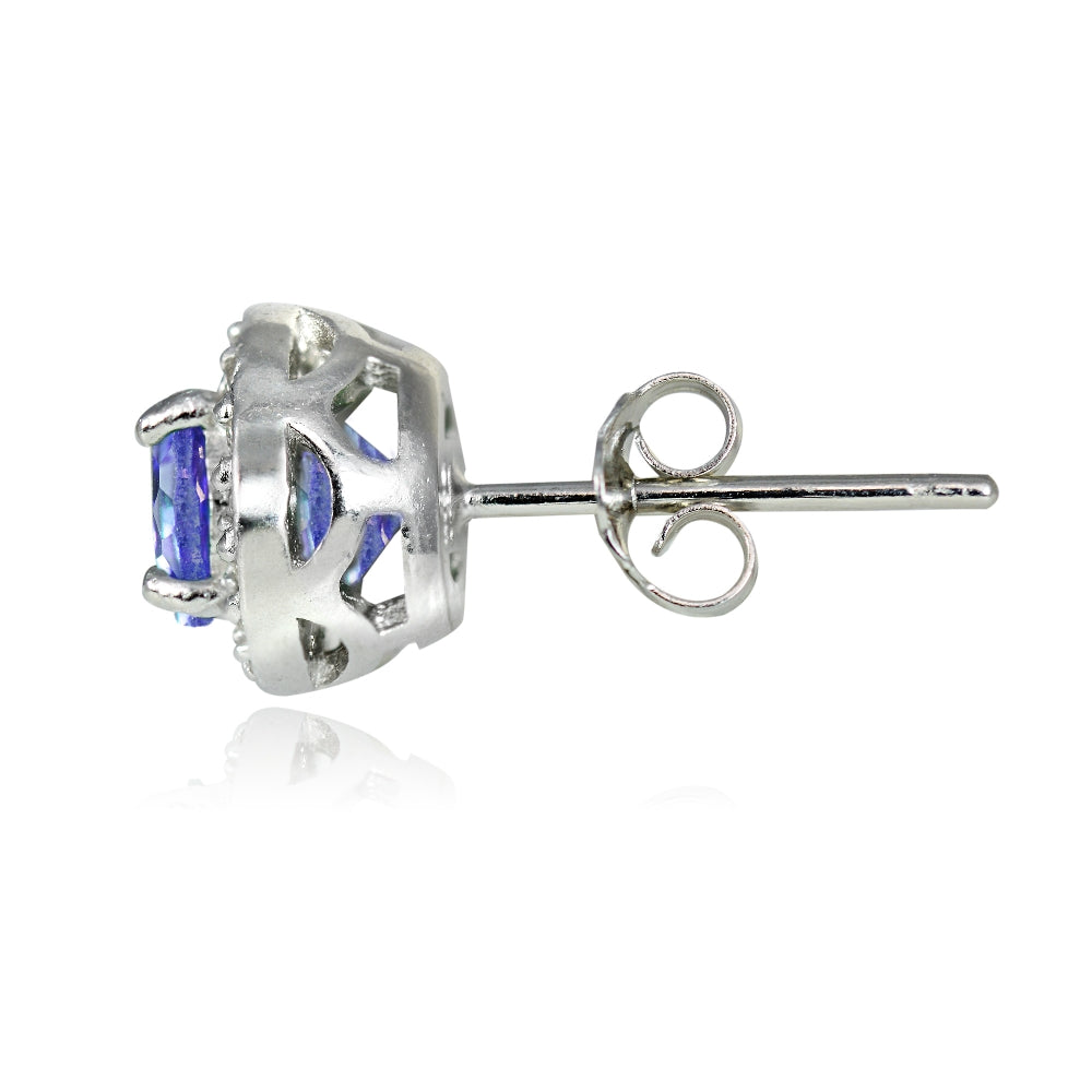 Sterling Silver 1.05ct Tanzanite & White Topaz 5mm Halo Stud Earrings-2