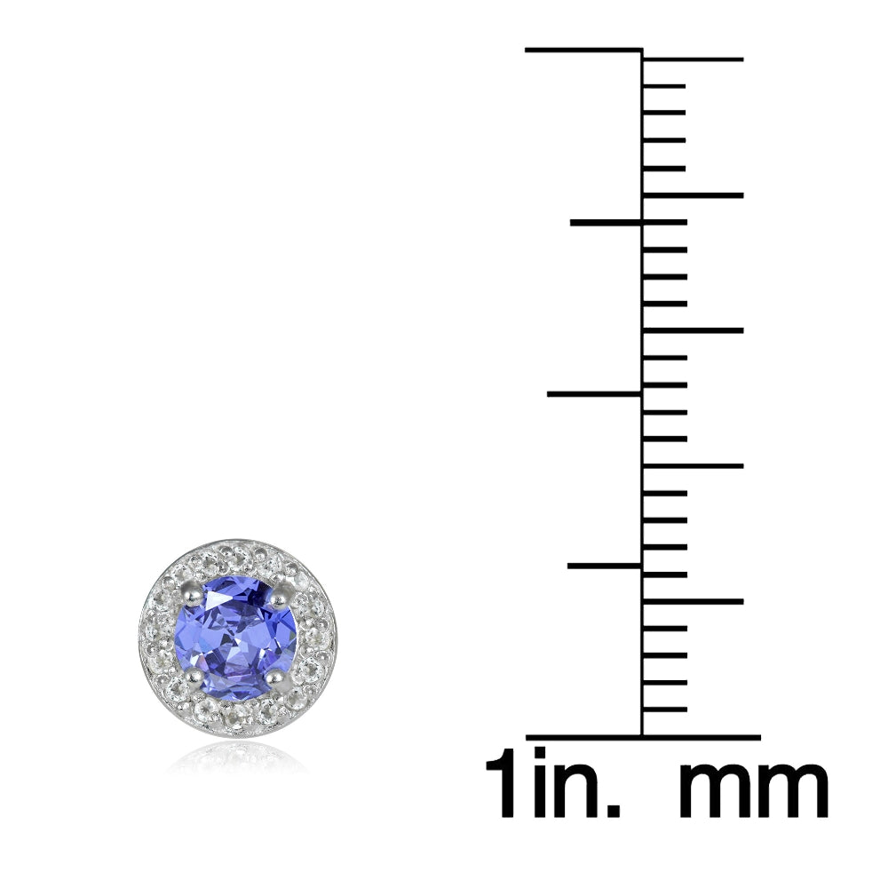 Sterling Silver 1.05ct Tanzanite & White Topaz 5mm Halo Stud Earrings-3