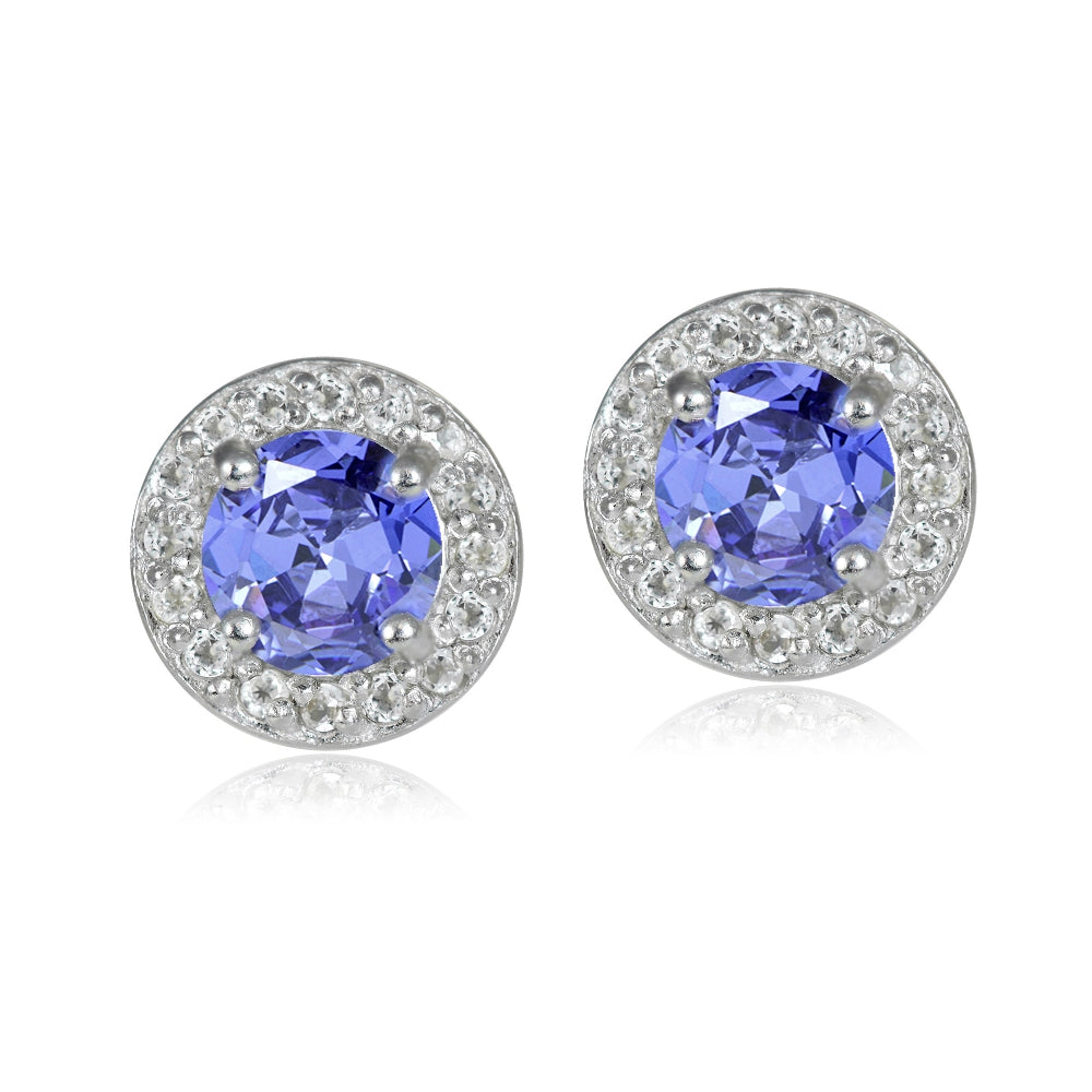 Sterling Silver 1.05ct Tanzanite & White Topaz 5mm Halo Stud Earrings-4