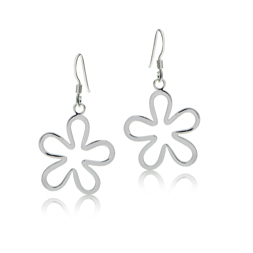 Sterling Silver Flower Polished Earrings-2