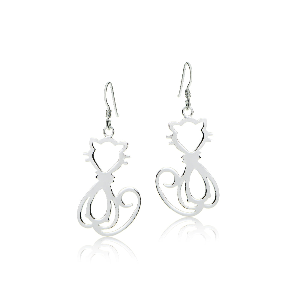 Sterling Silver Cat Polished Earrings-2