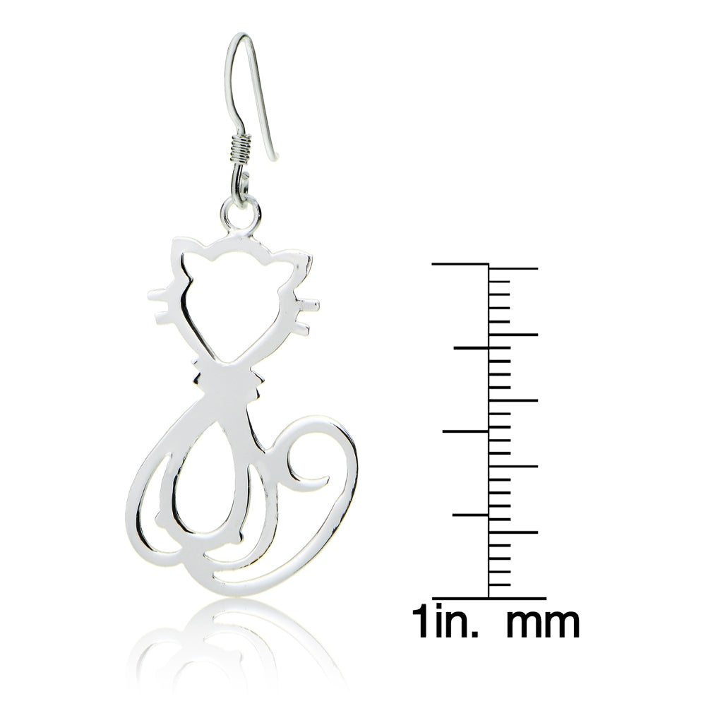 Sterling Silver Cat Polished Earrings-4