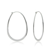 Sterling Silver Flat Thin Oval Polished Hoop Earring
