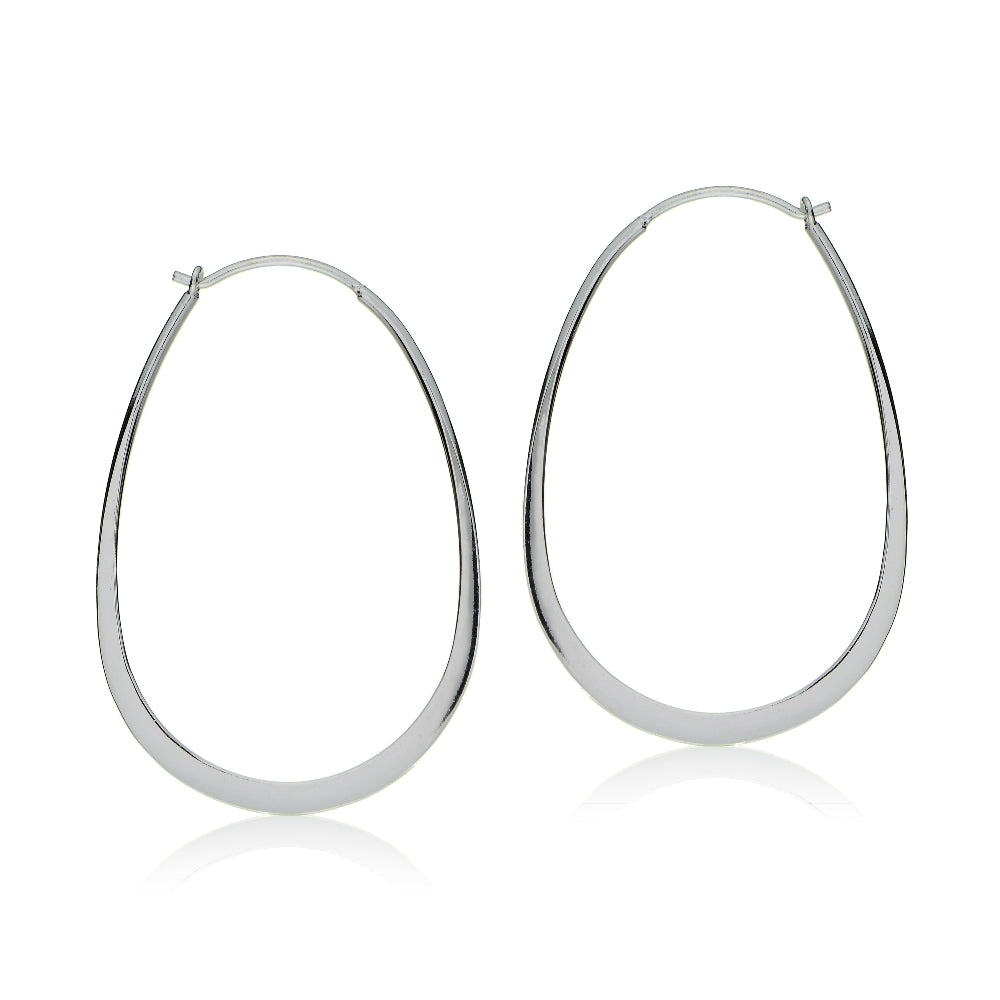 Sterling Silver Flat Thin Oval Polished Hoop Earring-2
