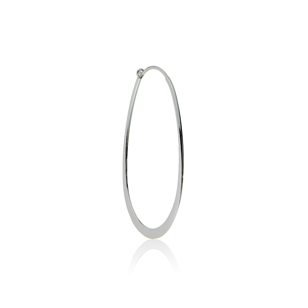 Sterling Silver Flat Thin Oval Polished Hoop Earring-3