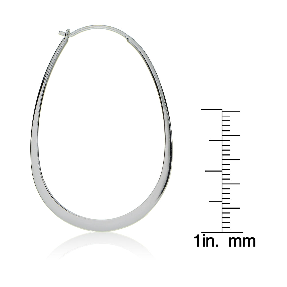 Sterling Silver Flat Thin Oval Polished Hoop Earring-4