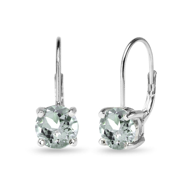 Sterling Silver Polished Light Aquamarine 7mm Round Dainty Leverback Earrings