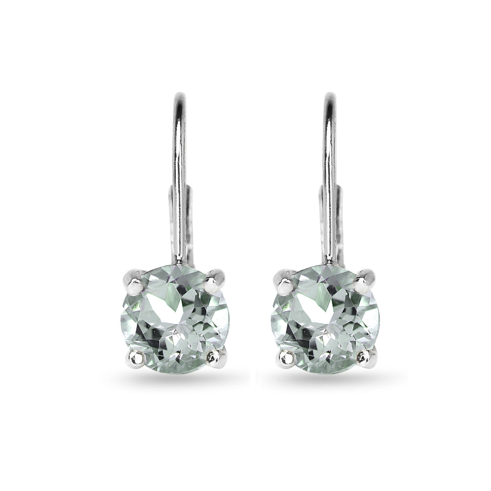 Sterling Silver Polished Light Aquamarine 7mm Round Dainty Leverback Earrings-2