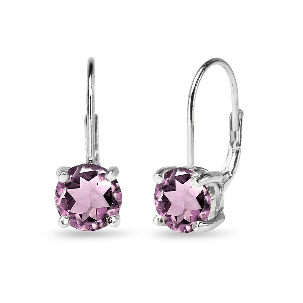 Sterling Silver Polished Created Alexandrite 7mm Round Dainty Leverback Earrings
