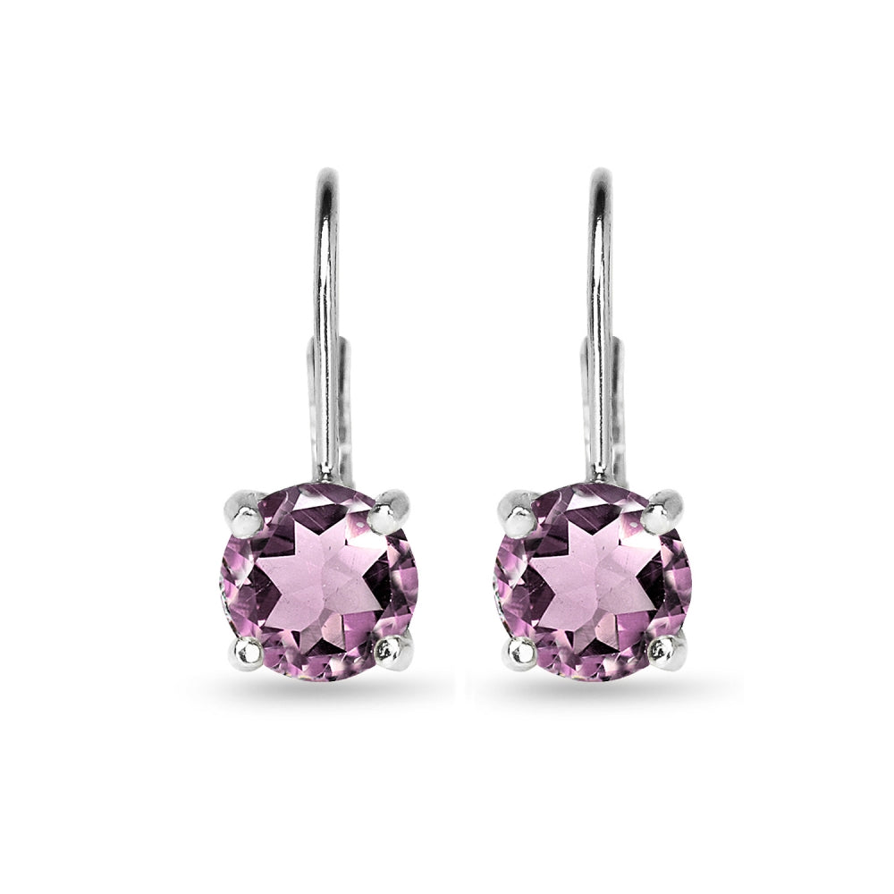 Sterling Silver Polished Created Alexandrite 7mm Round Dainty Leverback Earrings-2