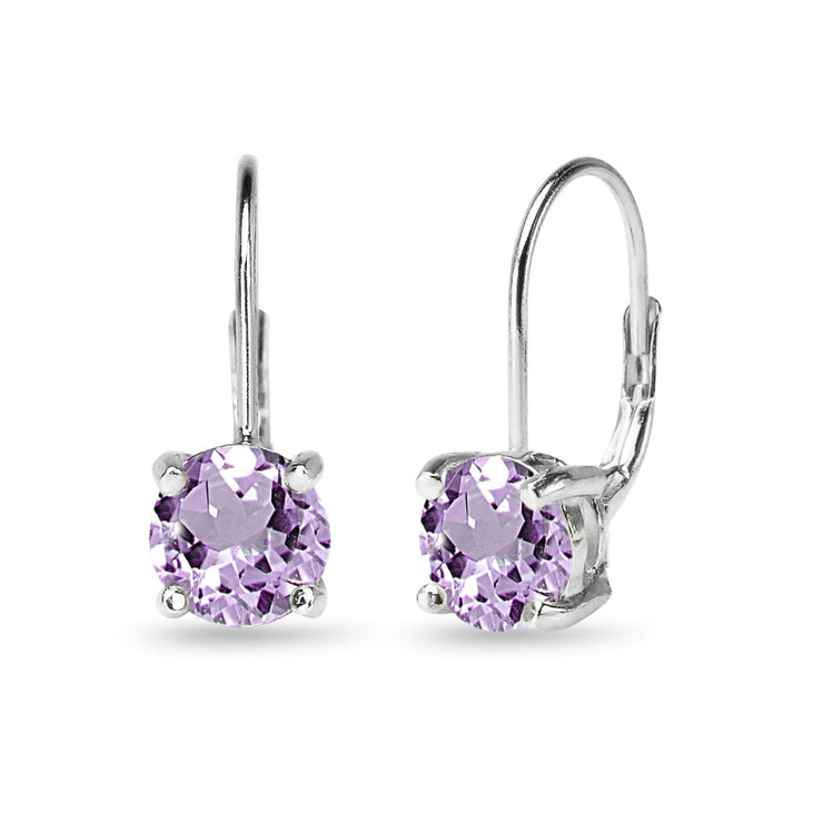 Sterling Silver Polished Amethyst 7mm Round Dainty Leverback Earrings