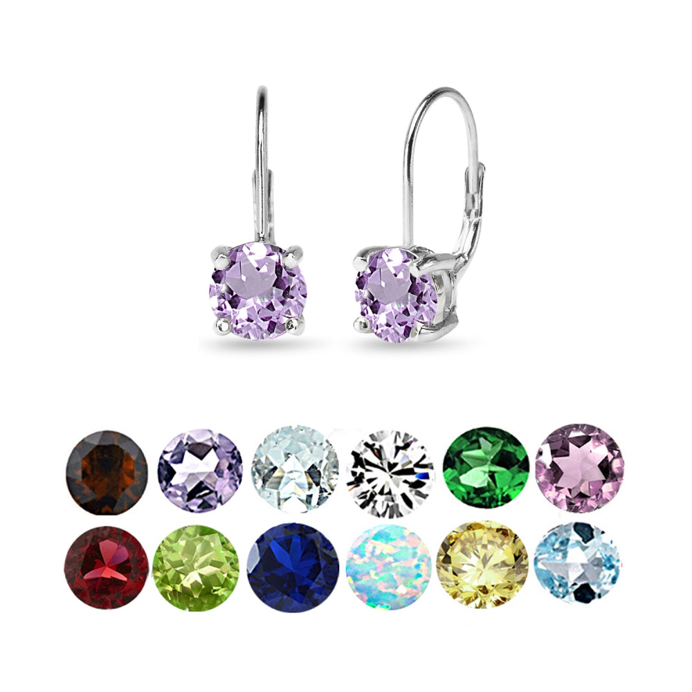 Sterling Silver Polished Amethyst 7mm Round Dainty Leverback Earrings-4