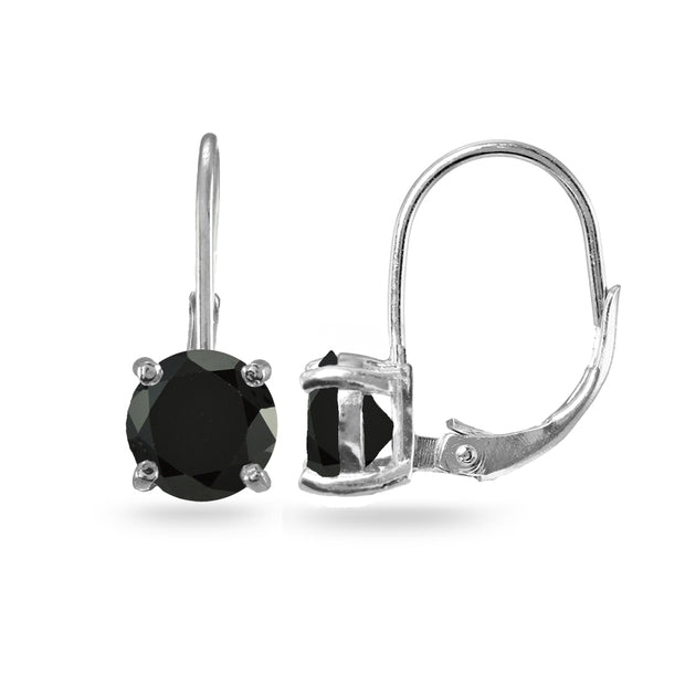 Sterling Silver Black Cubic Zirconia Round 7mm Leverback Earrings