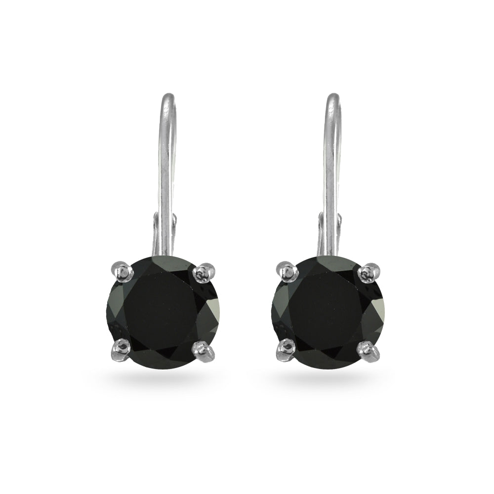 Sterling Silver Black Cubic Zirconia Round 7mm Leverback Earrings-3