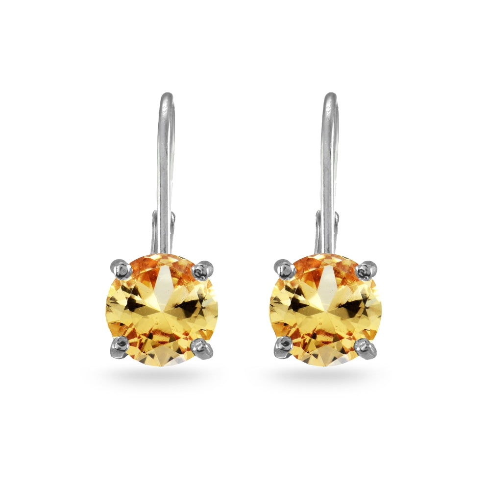 Sterling Silver Champagne Cubic Zirconia Round 7mm Leverback Earrings-3