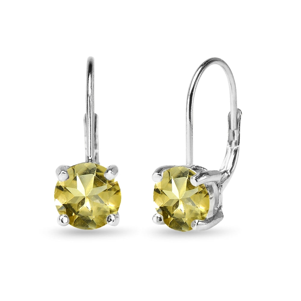 Sterling Silver Polished Citrine 7mm Round Dainty Leverback Earrings