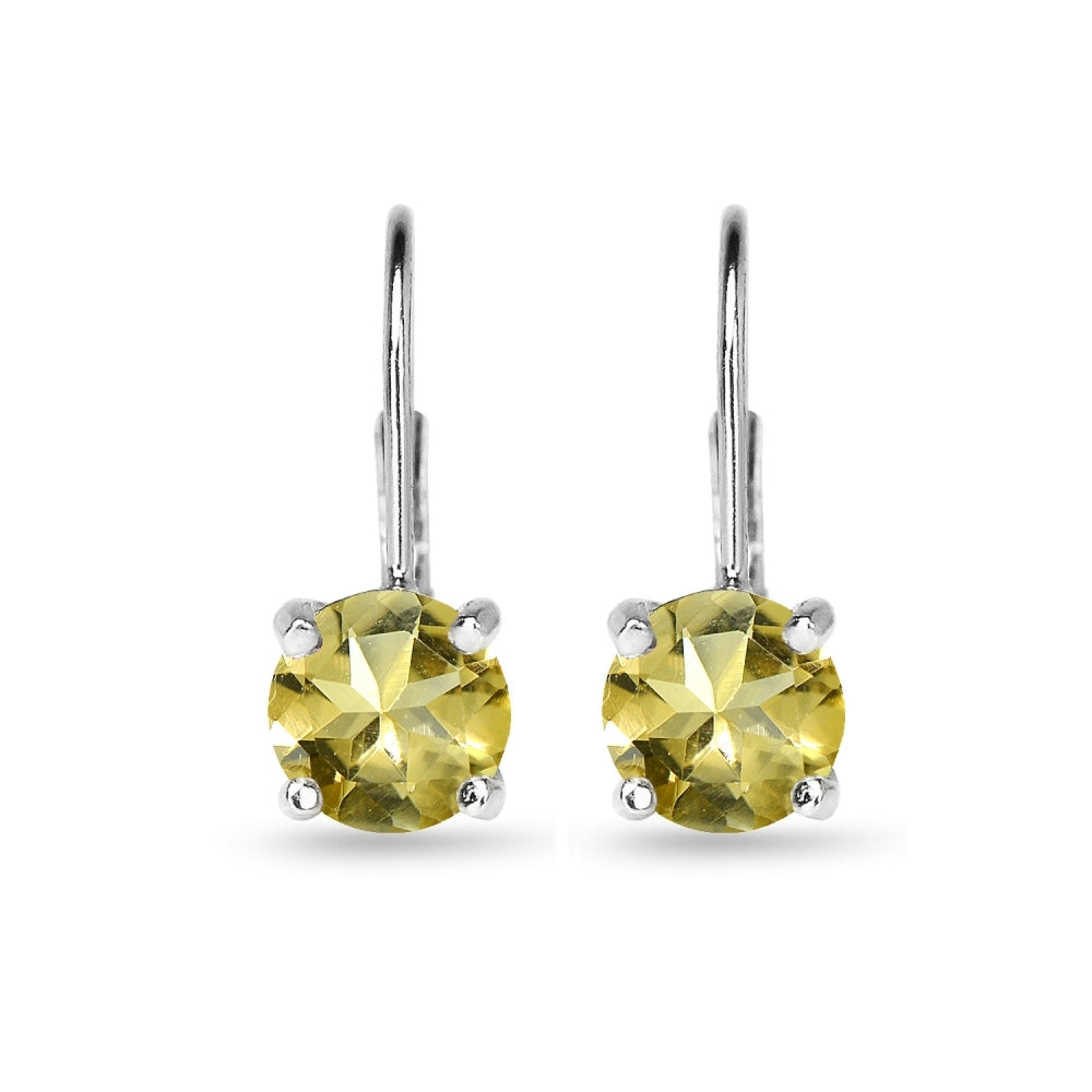 Sterling Silver Polished Citrine 7mm Round Dainty Leverback Earrings-2