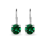 Sterling Silver Polished Simulated Emerald 7mm Round Dainty Leverback Earrings