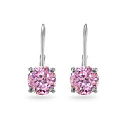 Sterling Silver Pink Cubic Zirconia Round 7mm Leverback Earrings