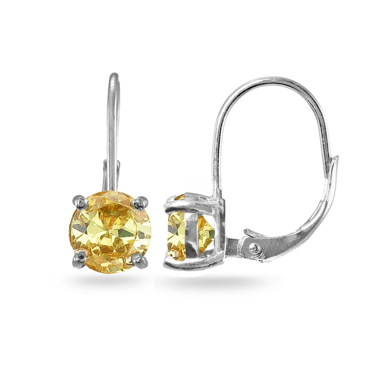 Sterling Silver Yellow Cubic Zirconia Round 7mm Leverback Earrings