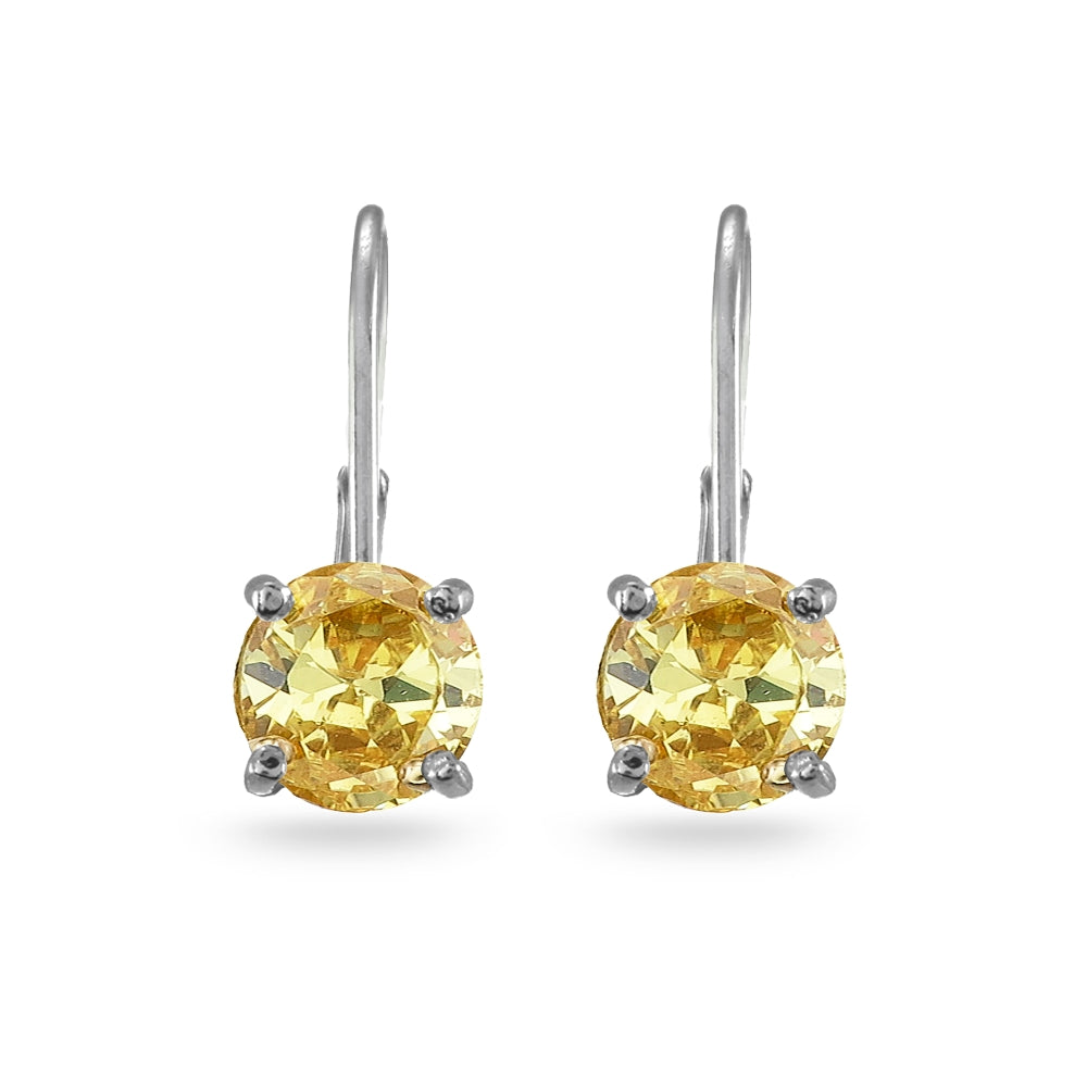 Sterling Silver Yellow Cubic Zirconia Round 7mm Leverback Earrings-3