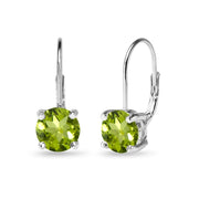 Sterling Silver Polished Peridot 7mm Round Dainty Leverback Earrings
