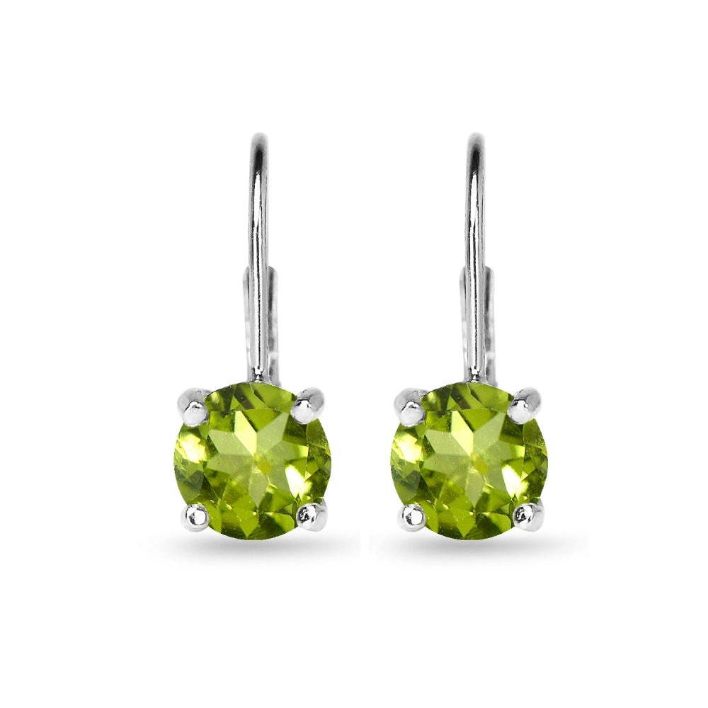 Sterling Silver Polished Peridot 7mm Round Dainty Leverback Earrings-2