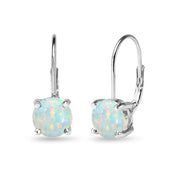 Sterling Silver Polished Created Opal 7mm Round Dainty Leverback Earrings