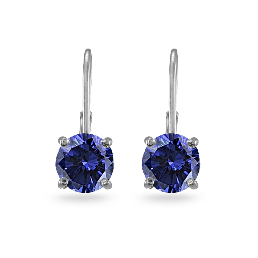 Sterling Silver Blue Cubic Zirconia Round 7mm Leverback Earrings-3