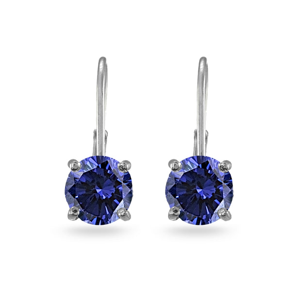 Sterling Silver Blue Cubic Zirconia Round 7mm Leverback Earrings