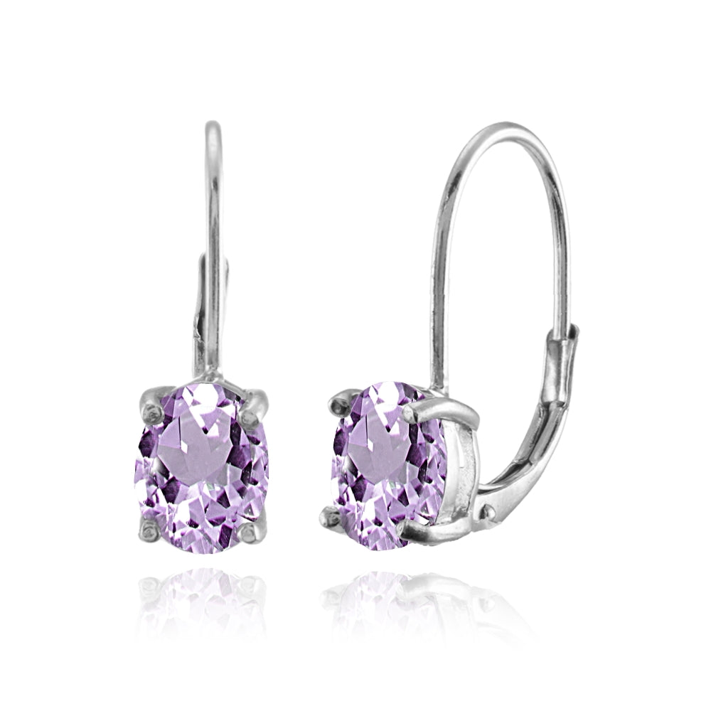 Sterling Silver Amethyst 8x6mm Oval Leverback Earrings