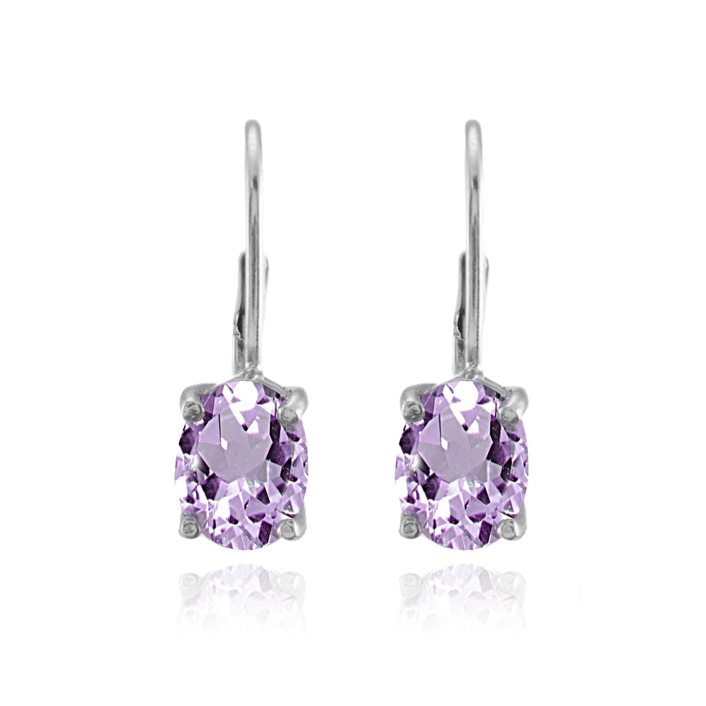 Sterling Silver Amethyst 8x6mm Oval Leverback Earrings-2