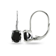 Sterling Silver Black Cubic Zirconia Oval 8x6mm Leverback Earrings