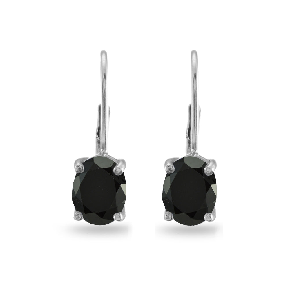 Sterling Silver Black Cubic Zirconia Oval 8x6mm Leverback Earrings-3