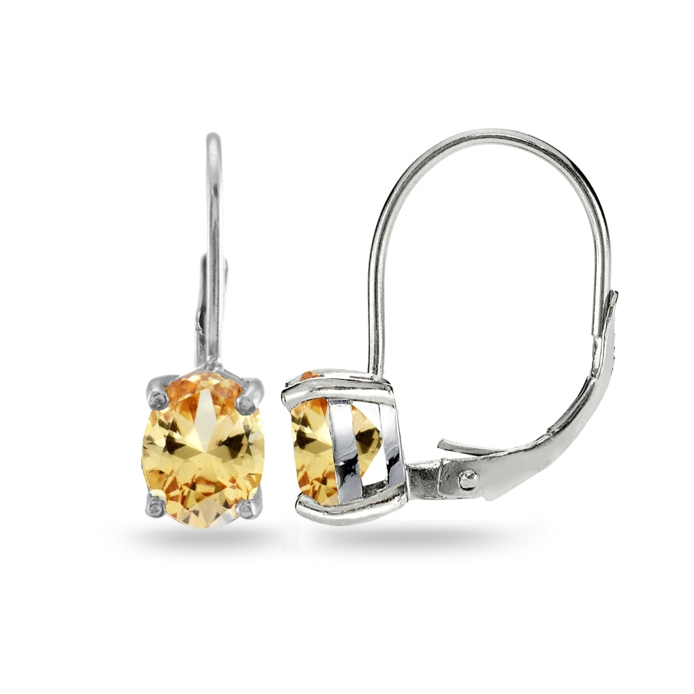 Sterling Silver Champagne Cubic Zirconia Oval 8x6mm Leverback Earrings