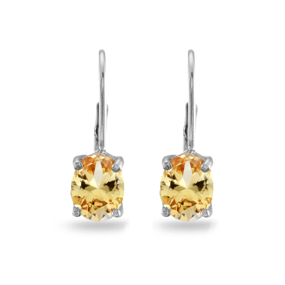 Sterling Silver Champagne Cubic Zirconia Oval 8x6mm Leverback Earrings-3