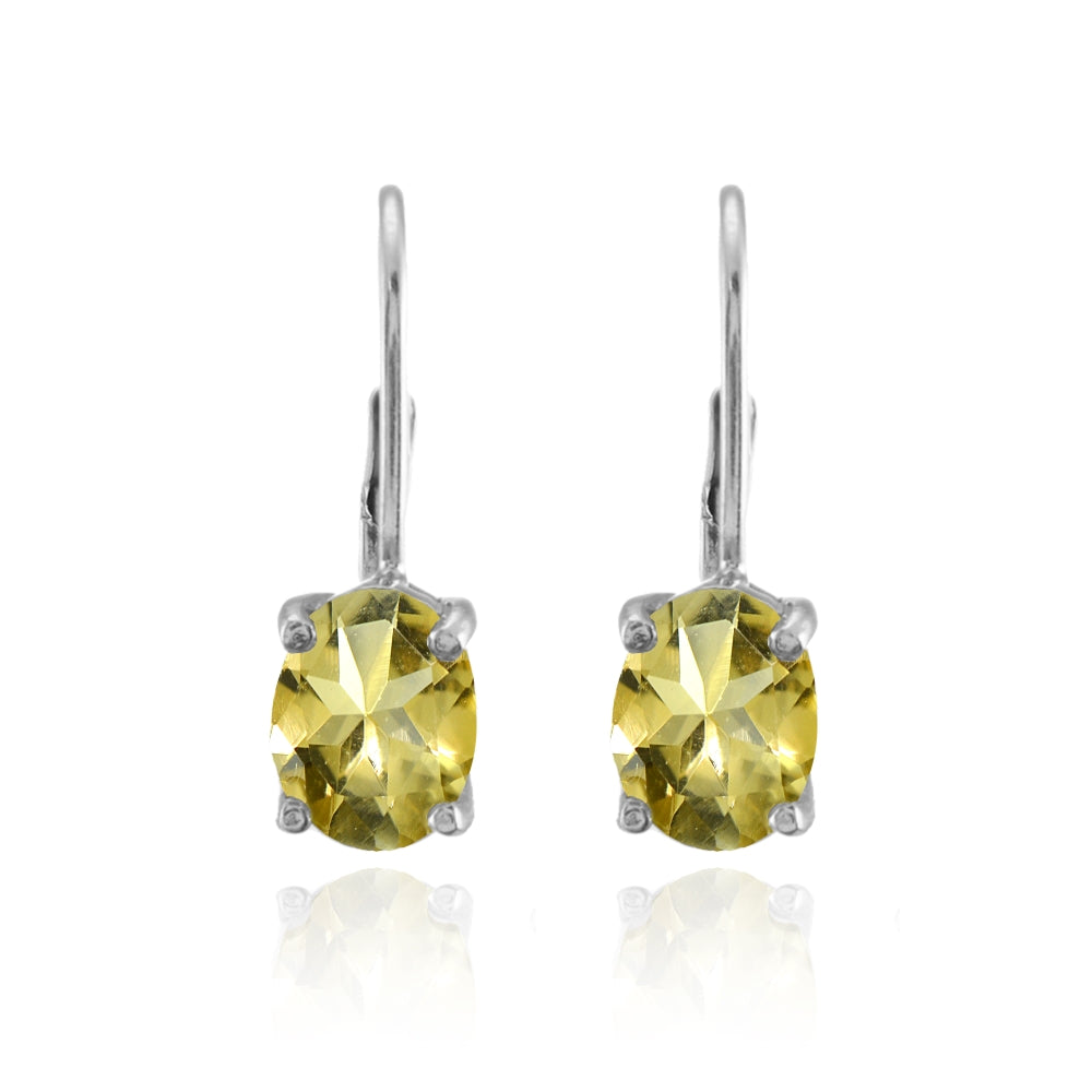 Sterling Silver Citrine 8x6mm Oval Leverback Earrings-2
