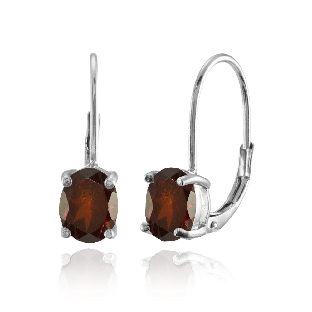 Sterling Silver Garnet 8x6mm Oval Leverback Earrings