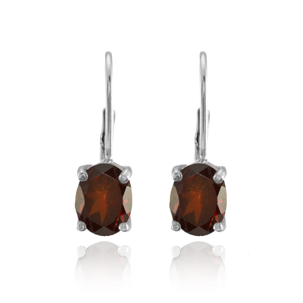 Sterling Silver Garnet 8x6mm Oval Leverback Earrings-2