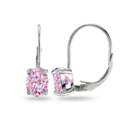 Sterling Silver Pink Cubic Zirconia Oval 8x6mm Leverback Earrings